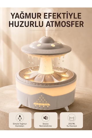 Mey Najmaddin Ufo Tasarımlı 350 Ml Hava Nemlendirici Renkli Ortam Işığı Yağmur Efektli Difüzör Najmaddin