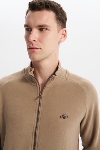 AR-MA Arma Erkek Regular Fit Basic Reglan Kollu Selanik Sweatshirt Karbon Fırçalı, Dik Yaka, Tam Fermuar, Cepli, Pamuk Polyester K30324698202 Füme - Gri