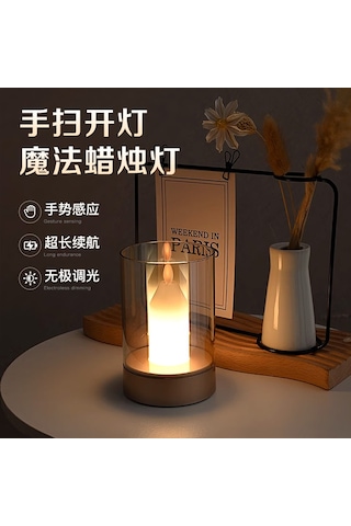 Led Yaratıcı Küçük Gece Lambası Romantik Mum Işığı Lambası Restoran Bar Masa Atmosfer Lambası Mumluk Sensörlü El Sallama Işığı Beyaz