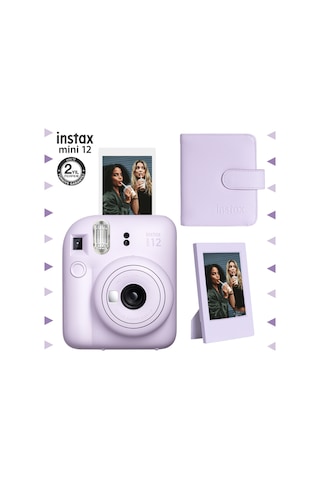 Fujifilm Instax Mini 12 Fotoğraf Makinesi + Çerçeve + 64'lü Kare Albüm Seti Lila