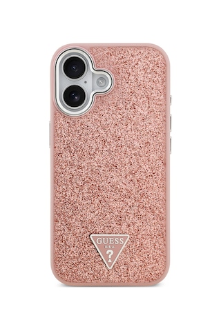Apple Uyumlu iPhone 17 Kılıf Guess Lisanslı M-safeli Metal Kamera Çerçeveli Üçgen Logolu Glitter Pembe Pembe