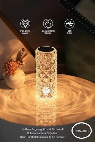 Dokunmatik Kristal Lamba 16 Renk Rgb Uzaktan Kumandalı Usb Şarjlı Led Masa Lambası Gece Lambası Çok Renkli