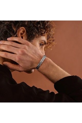 925 Ayar Gümüş Örgü Model Unısex Kelepçe Bileklik Gümüş