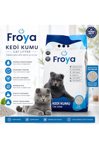 Froya Kokusuz Sade Kedi Kumu 10 Lt Orta Taneli Doğal Topaklanan Tozsuz Kedi Kumu