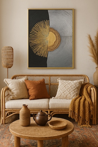 Zamanın İzleri - Gerçek Cama Baskı Gold Alüminyum Metal Çerçeveli Tekli Modern Tablo