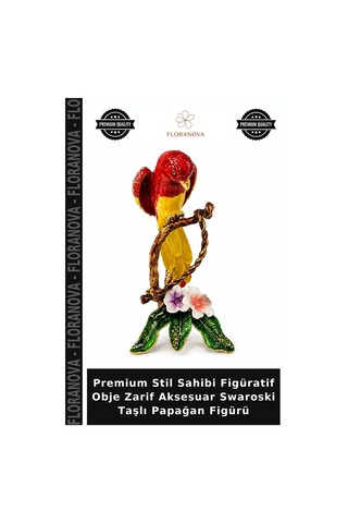 Premium Stil Sahibi Figüratif Obje Zarif Aksesuar Swaroski Taşlı Papağan Figürü