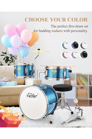 Eastar Eds-180msb 14" 3-parça Çocuk Davulu Metallic Sky Blue