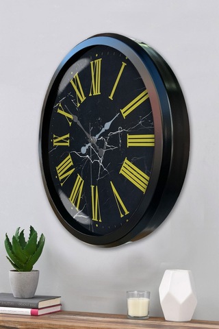 Siyah Mermer Desenli 52 Cm Metal Duvar Saati Diğer