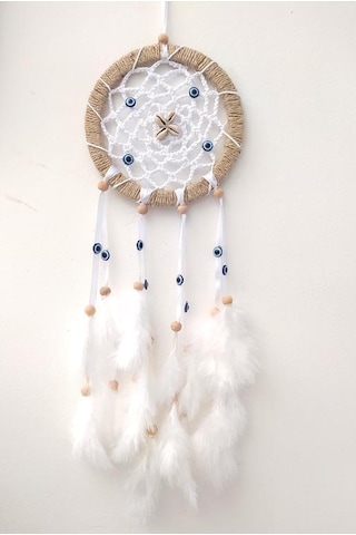 Nazar Boncuklu Düş Kapanı Dreamcatcher Kuş Tüyü Duvar Süsü Ev Dek