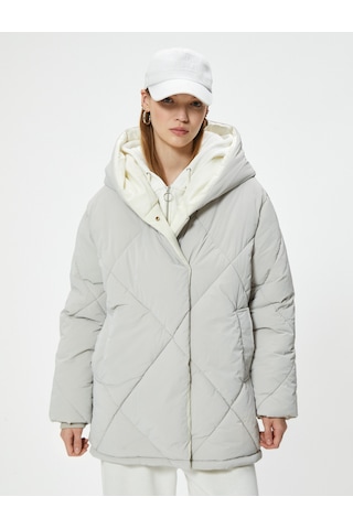 Koton Oversize Kapitone Mont Kruvaze Yaka Kapüşonlu Cep Detaylı Gri 5wal00009ıw Gri