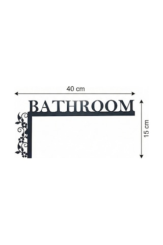 Metal Bathroom Banyo Yazısı - Kapı Üstü Köşe Dekoru - Siyah Metal Kapı Süsü Metal Siyah