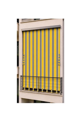 Suya Dayanıklı Kornişli Balkon Perdesi Modern Dış Mekan Fon Perde Sarı-gri Sarı Gri