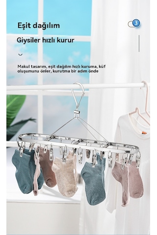 Paslanmaz Çelik Çamaşır Kurutma Rafı 18 Klipsli Çamaşır Kurutma Rafı Rüzgar Geçirmez Klipsli Çamaşır Kurutma Rafı Yeşil