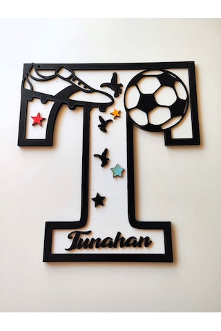 Çoçuk Odası Kapı & Duvar Süsü Kişiye Özel T Harfi Beyaz - Siyah