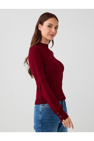 Jimmy Key Bordo Balıkçı Yaka Uzun Kollu Düğme Detaylı Triko Kazak 5ww134588562