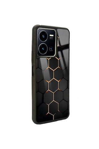 Vivo Y22s Yellow Carbon Tasarımlı Glossy Telefon Kılıfı Çok Renkli