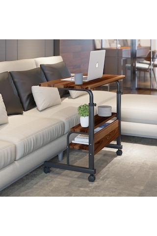 Dehalimited 80X40 Yükseklik Ayarlı Raflı Kilitli Tekerlekli Taşınabilir Lapto Ceviz