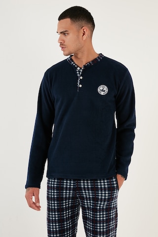 Buratti Ekoseli Regular Fit Düğmeli Bisiklet Yaka Kışlık Polar Erkek Pijama Takımı 60961002 Lacivert