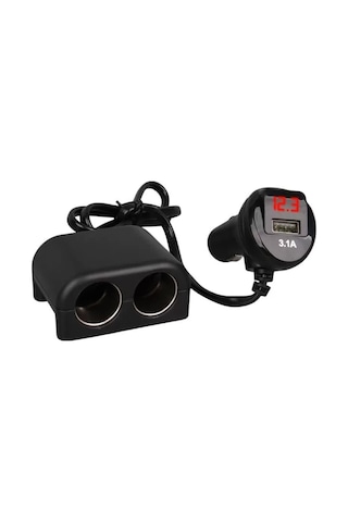 Sh Olesson 1641 12-24v Çiftli Usbli 120w 80cm Kablolu Dijital Ekranlı Araç Çakmak Çoklayıcı Najmaddin