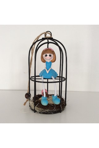 Kafeste Oturan Kız Biblo Mavi Diğer
