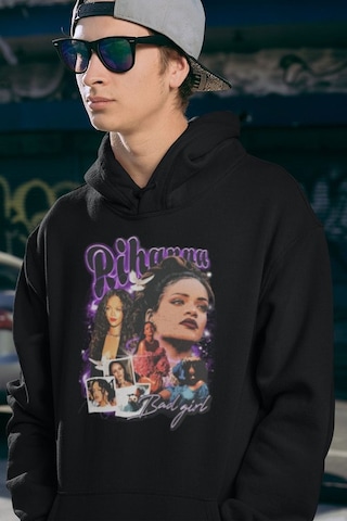 Şarkıcı Rihanna Baskılı Unisex Oversize Hoodie Siyah