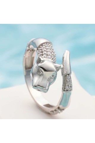 Blackcraft 925 Ayar Gümüş Ayarlanabilen Kaplan Figürlü Kadın Yüzük Bc-2698e5 Renkli