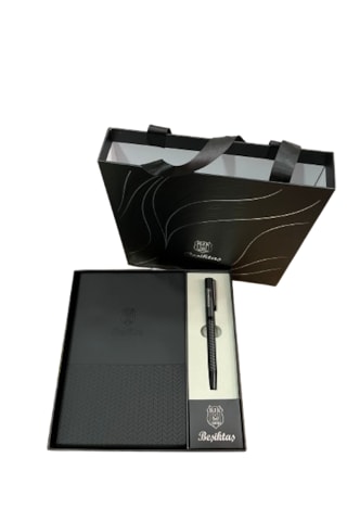 Beşiktaş Premium Defter Ve Kalem Hediye Seti Özel Kutulu Taraftar Koleksiyonu Siyah