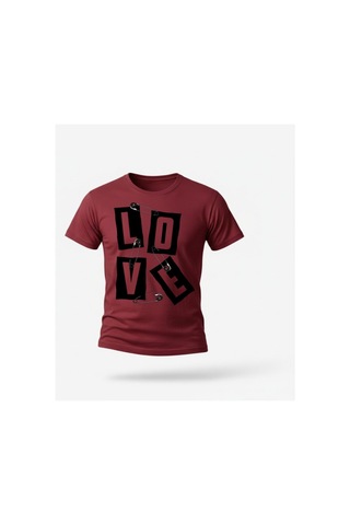 Urbantrendstore Unisex Love Kalp Oversize Fit Rahat Geniş Salaş T-shirt Günlük Tişört Bordo