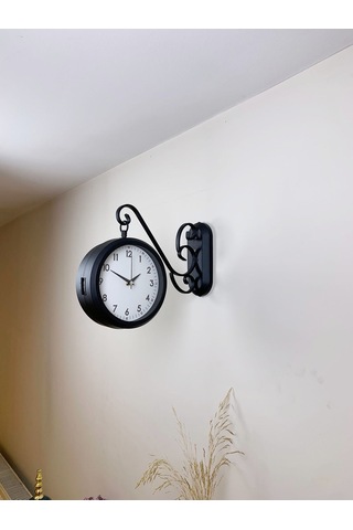 Siyah Metal İstasyon Saati 36 X 25 Cm