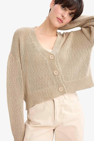 Defacto Relax Fit V Yaka Düğmeli Triko Hırka G4123ax25wnbg26 Bej-bg26