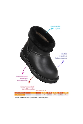 Kiko Kids Geta Su Geçirmez İçi Kürklü Kız Çocuk Eva Yağmur Kar Çizme Siyah Siyah