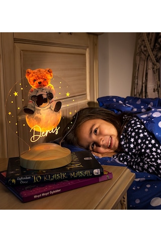Hoşgeldin Bebek Temalı Kişiye Özel Ayıcık Gece Lambası - Aydınlatması