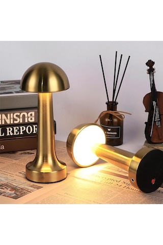 Şarjlı Masa Lambası Dimmerli Dekoratif Abajur Cata Lizbon Gold Dokunmatik Sunum Lambası 3 Renk Modu