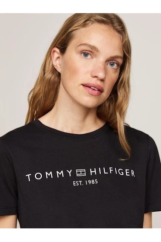 Tommy Hilfiger Reg Corp Logo C-nk Ss Kadın Siyah T-shirt - Ww0ww40276
