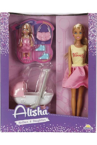 Alisha Anne Ve Kız Mutlu Gezinti Oyun Seti Elbiseli Alisha Bebek Ve Bebek Arabalı Puset