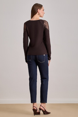 Reglan Kollu Kahverengi Örme Bluz Kahverengi