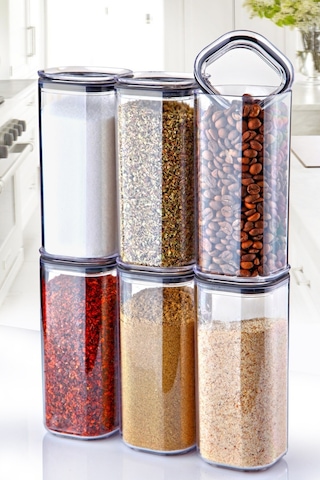 Nandy Home 6 Adet 320ml. Kare Contalı Etiketli Baharat Saklama Kabı Şeffaf