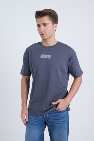 Velvoria Unisex Oversize Handsome Baskılı Antrasit Renk T-shirt