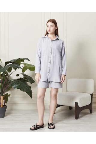 Soft Koton Kumaş Şort Gömlek Takım-3300-gri Gri