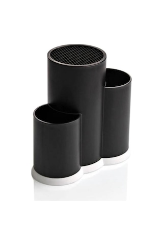 Flosoft Tezgah Üstü Bıçaklık, 3 Bölmeli Kaşık Bıçak Çatal Standı Çok Amaçlı Mutfak Düzenleyici Siyah