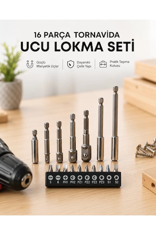 Metal Gövdeli 16 Parça Bits Ve Adaptör Seti Çok Amaçlı Manyetik Tornavida Uçları Mh-hs2587-2734