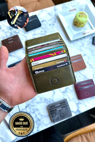 Rixe Antik Yeşil Unisex Hakiki Deri Kartlık Cüzdan Ultra Ince Kişiye Özel Isim Baskılı Yeşil