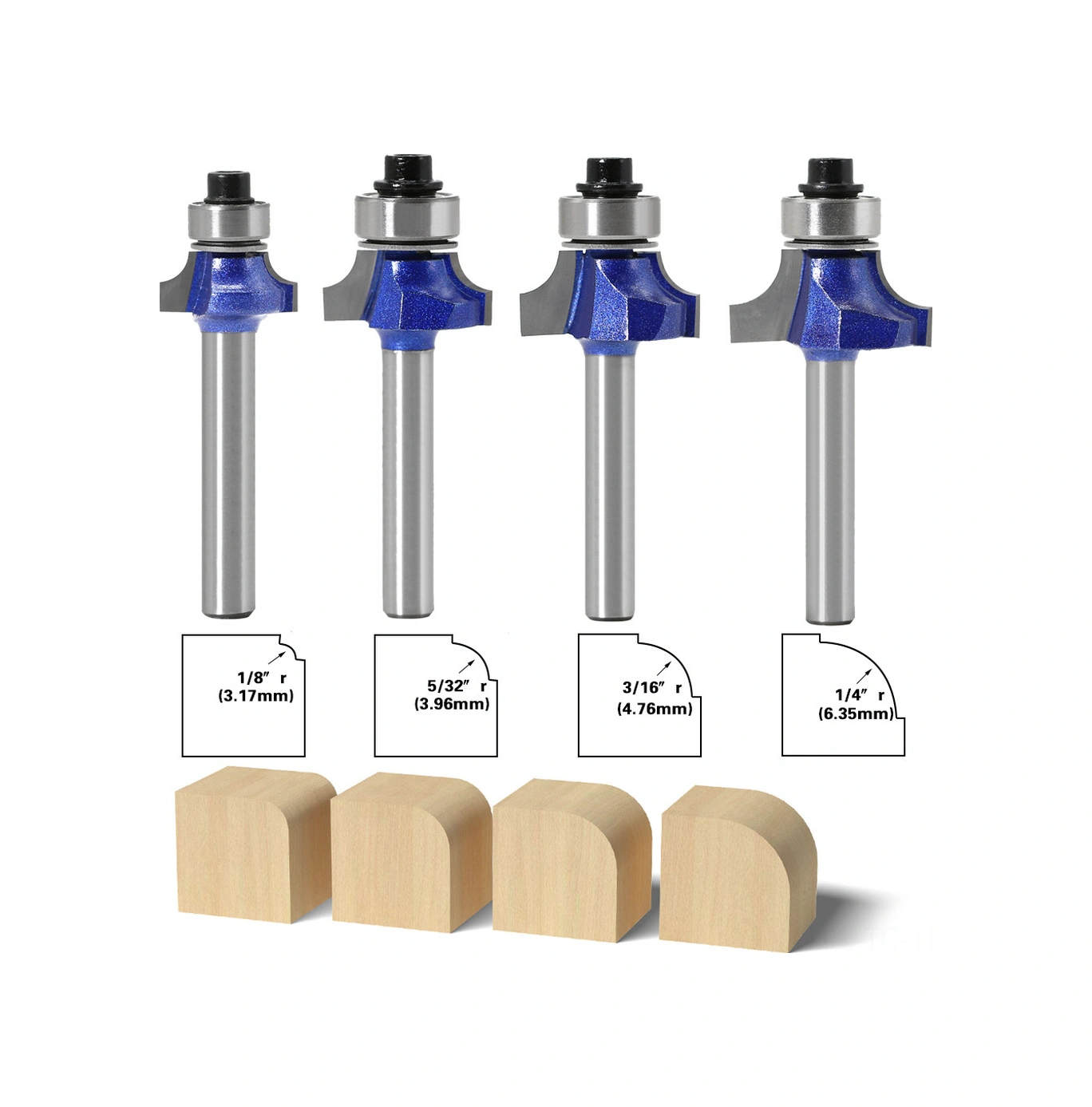 Skycity Ahşap İşleme İçin Profesyonel Dereceli Yuvarlak Uçlu Freze Takımı - 4 Adet R Köşe Aşındırıcı, Keskin Ve Hassas Kesimler, 6 Adet Uç