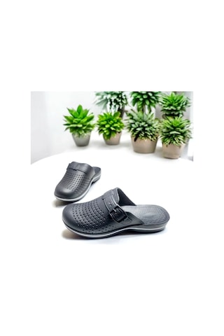 Eva Hafif Beyaz Şerit Detaylı Islak Zemin Ev Ve Dışarı Terliği Siyah