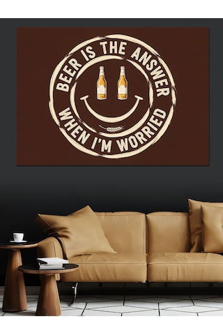 Gülen Yüz Emojili "beer İs The Answer " Bira Cevaptır Sloganı Dekoratif Kanvas - Mdf Ahşap Tablo