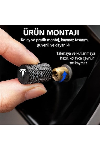 E-garaj Tesla Model Y Juniper İle Uyumlu Alüminyum Sibop Kapak Seti Siyah Renk 4 Adet