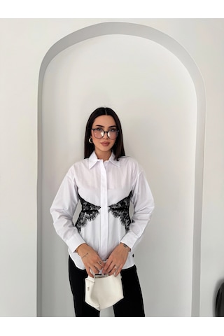Dantel Garnili Gömlek Beyaz