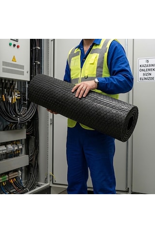 50x100 Cm İzole Halı 2 Mm 1 Kv Elektrik Yalıtkan Paspas İş Güvenliği Pano Önü Halısı 50100