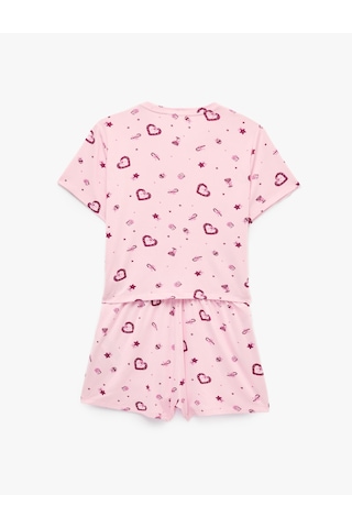 Koton Kalp Desenli Rahat Kalıp Kısa Kollu Bisiklet Yaka Şortlu Pijama Takımı Pembe Desenli 7wlk40333mk