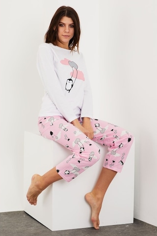 Gimer - Baskılı Uzun Kol Pijama Takım - Ece3702G Beyaz